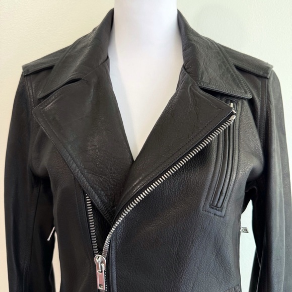 RICK OWENS BLACK LEATHER SILVER ZIP UP MOTORCYCLE MOTO BIKER JACKET - Picture 7 of 16